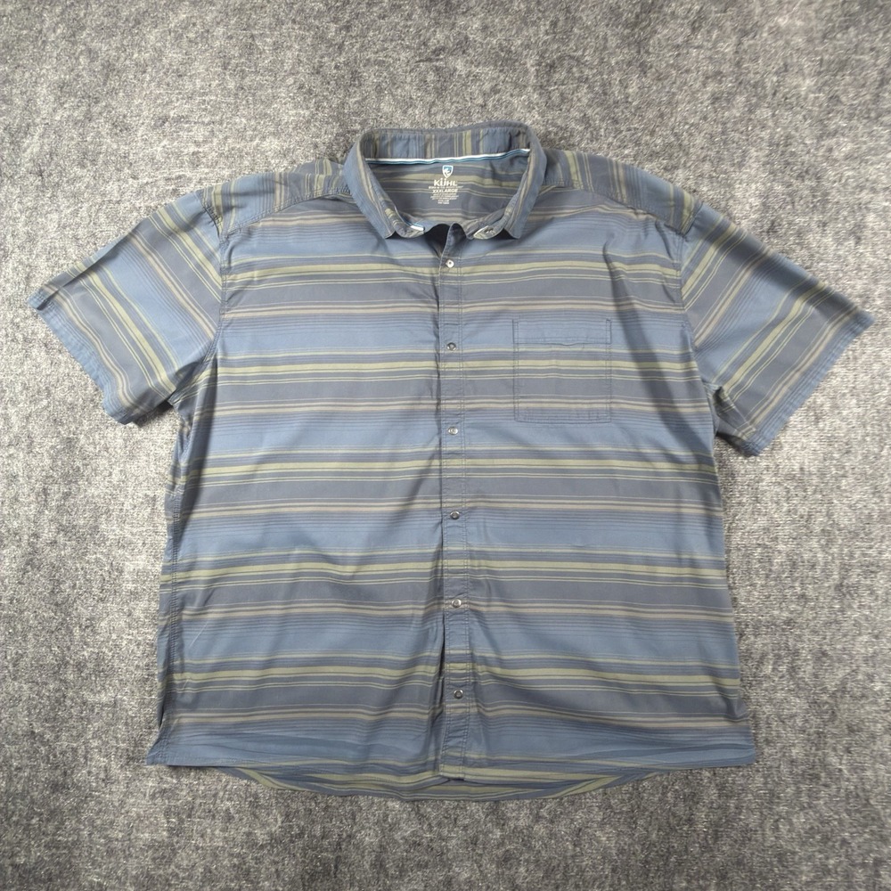 KÜHL Intriguer Shirt Men's 3XL Blue Stripe Snap Short Sleeve UPF 50+ 7415